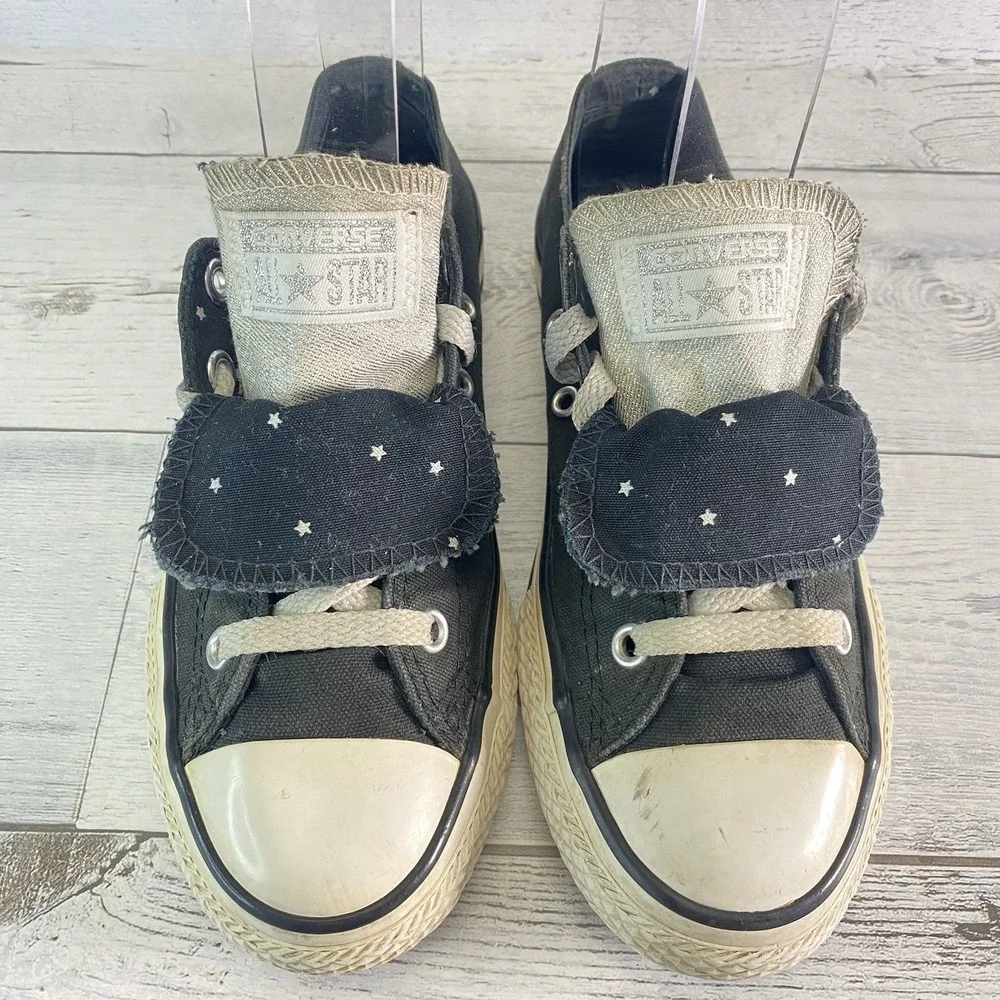 Converse Sneakers Youth 2 Black Canvas Double Tongue Tennis Shoe All Star Chuck